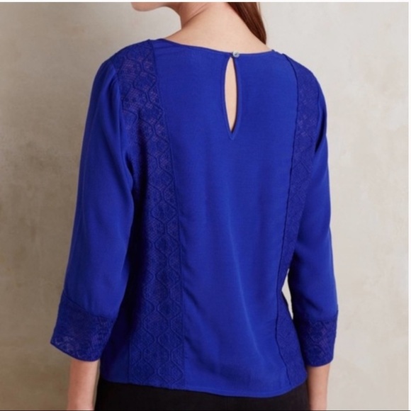 Anthropologie Meadow Rue Blue Salina Lace Long Sleeve Blouse - Picture 12 of 12